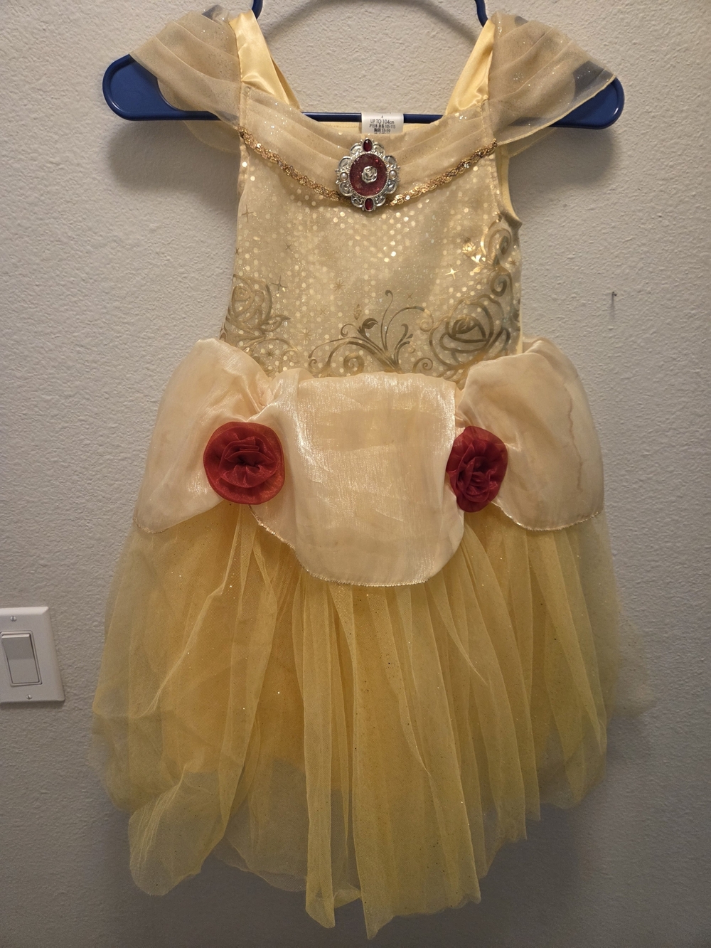 Disney Yellow Belle-Inspired Girls Dress with Red Rose Accents